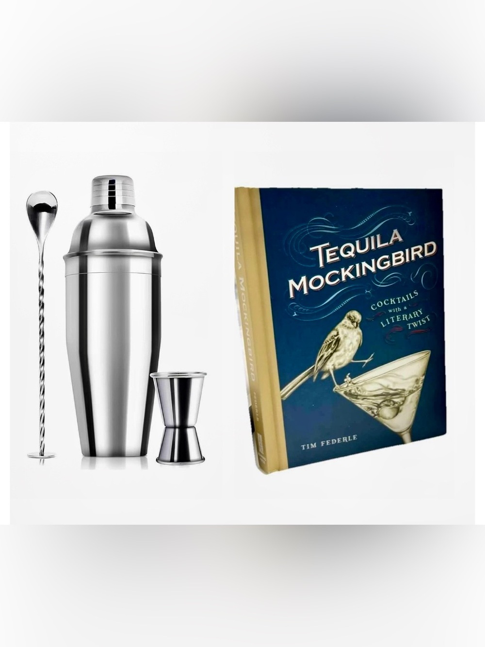 Stainless Steel Cocktail Shaker Set + Tequila Mockingbird: Cocktail Recipe Book.